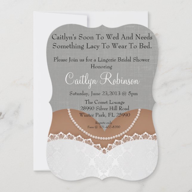 Cute Lace Bra Lingerie Bridal Shower Invitation (Front)