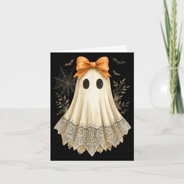 Cute Lace Ghost Bow Floral Spooky Women Funny Hall Card (Front)