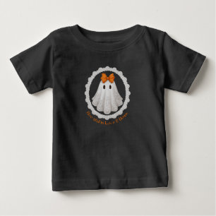 Cute Lace Ghost with Orange Bow W/ Lace Border Baby T-Shirt