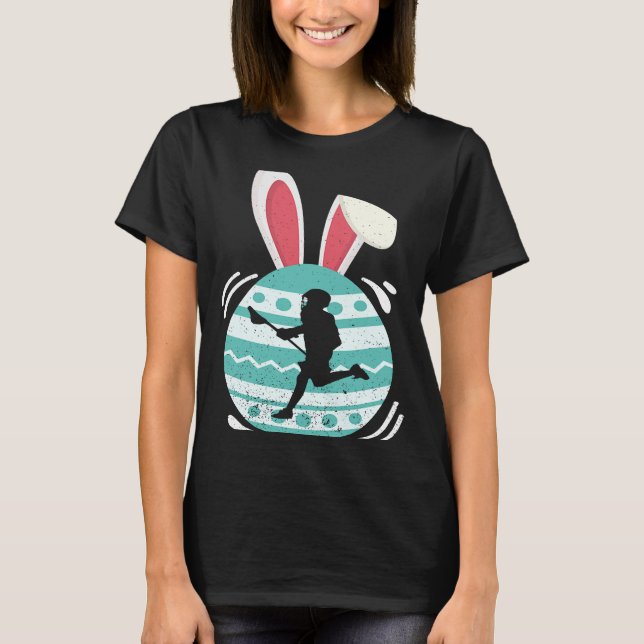 Cute Lacrosse  Easter Eggs Bunny Costume Easter Da T-Shirt (Front)