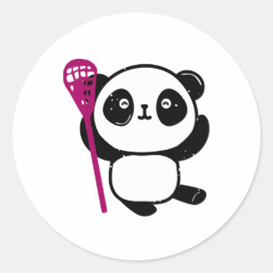 Cute Lacrosse Girl Panda With Lax Stick Lacrosse  Classic Round Sticker