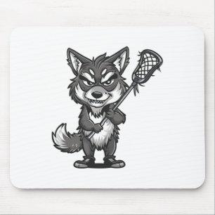 Cute Lacrosse Grey Wolf Mouse Mat