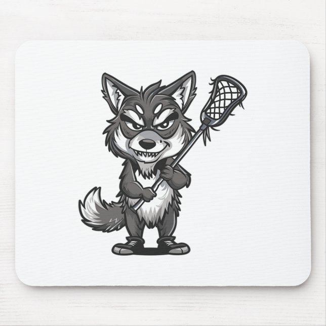 Cute Lacrosse Grey Wolf  Mouse Mat (Front)