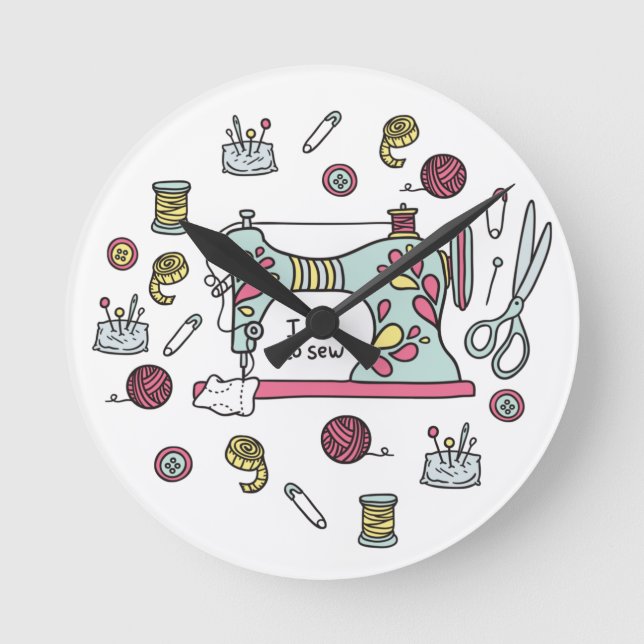 Cute Ladies Or Girls Sewing Craft Theme Round Cloc Round Clock (Front)