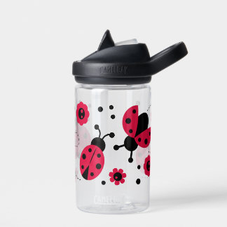 Cute Lady Bug Flower Pattern Water Bottle