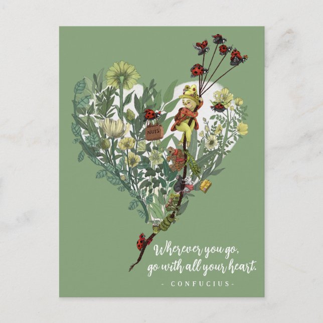 Cute Lady Bug Inspiring Adventure Quote Farewell Postcard (Front)