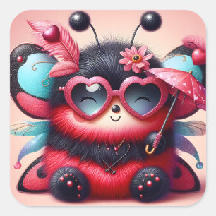 Cute Lady Bug Umbrella Square Sticker
