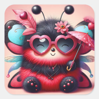 Cute Lady Bug Umbrella Square Sticker