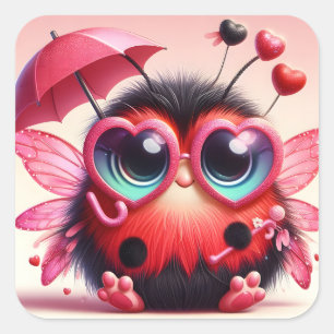 Cute Lady Bug with Umbrella Square Sticker