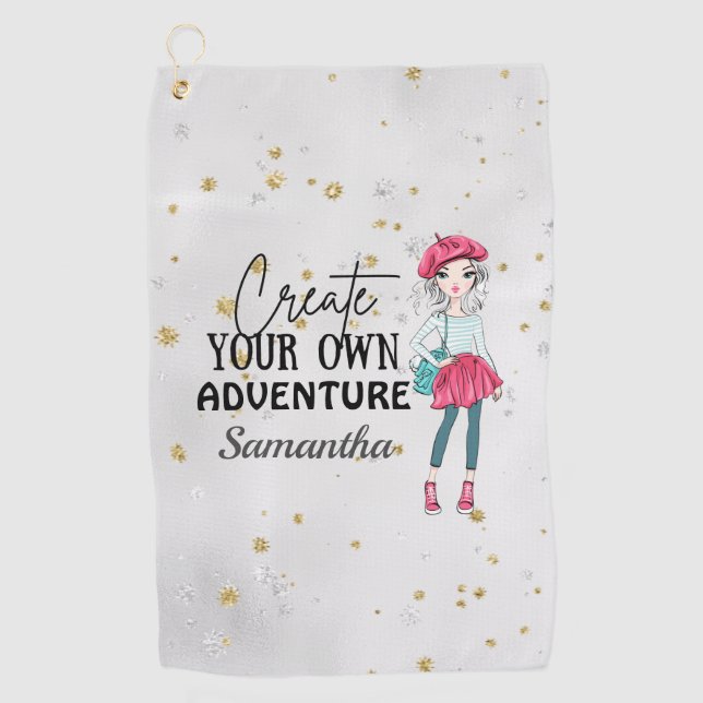 Cute Lady | Create Your Own | Personalise | Grey Golf Towel (Front)