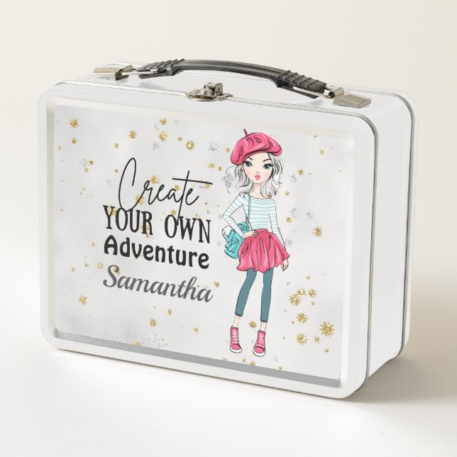 Cute Lady | Create Your Own | Personalise | Grey Metal Lunch Box (Front)