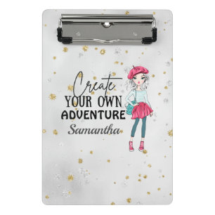Cute Lady Create Your Own Personalise Grey Mini Clipboard