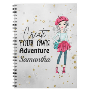 Cute Lady Create Your Own Personalise Grey Notebook