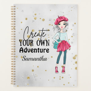 Cute Lady Create Your Own Personalise Grey Planner
