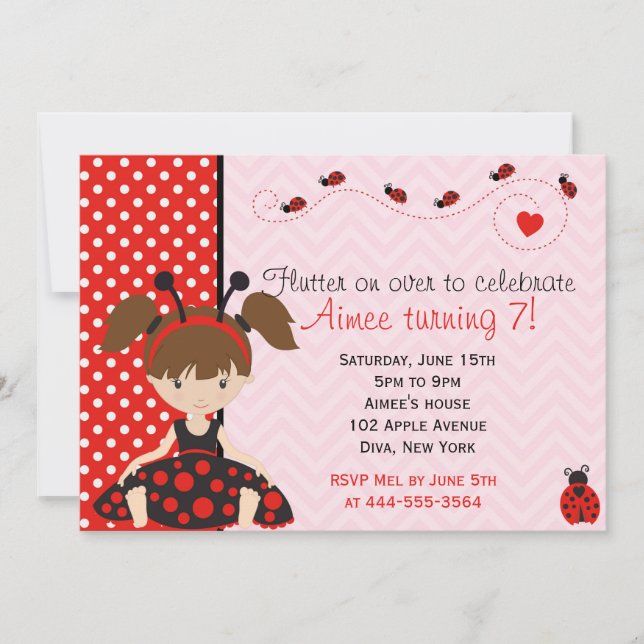 Cute Ladybird Ladybug girl design Invitation (Front)
