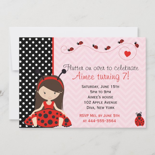 Cute Ladybird Ladybug girl design Invitation (Front)