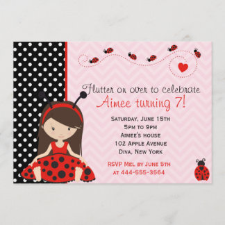 Cute Ladybird Ladybug girl design Invitation