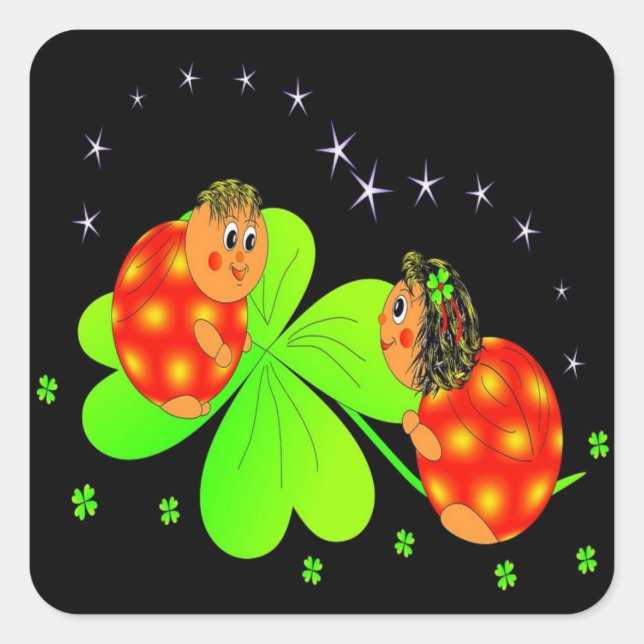 Cute Ladybird Shamrock Square Sticker (Front)