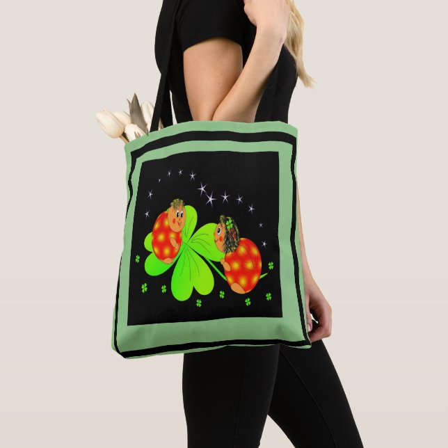 Cute Ladybird Shamrock Tote Bag (Close Up)