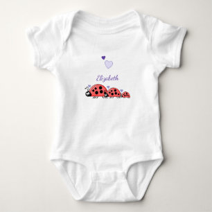 Cute ladybirds hearts and name baby bodysuit
