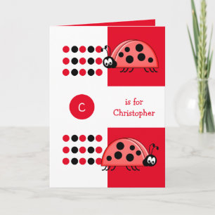 Cute ladybirds red black kids birthday card