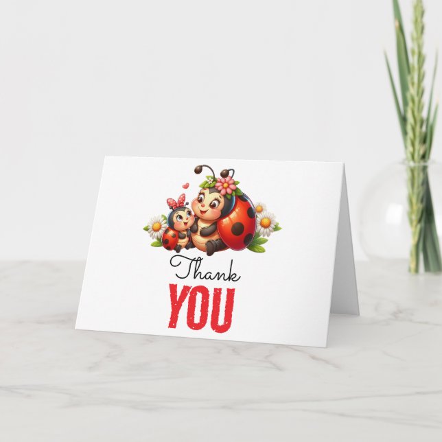 Cute Ladybug 1st Birthday | Bug Theme Party Thank You Card (Front)