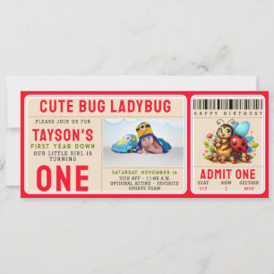 Cute Ladybug 1st Birthday   Bug Theme Ticket Invitation