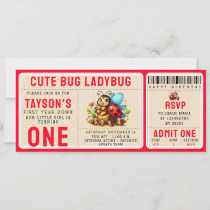 Cute Ladybug 1st Birthday   Bug Theme Ticket Invitation