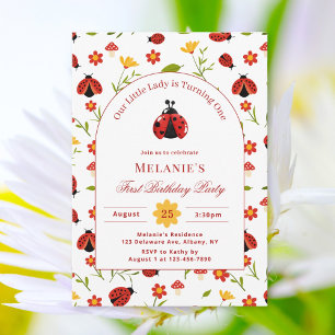 Cute Ladybug 1st Birthday Invitation  