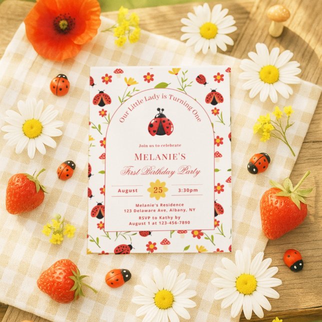 Cute Ladybug 1st Birthday Invitation   (Creator Uploaded)