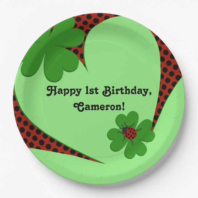 Cute Ladybug 1st Birthday Party Paper Plate (Front)
