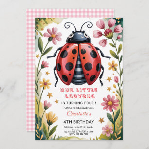 Cute Ladybug 4th Birthday Party Invitation