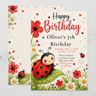 Cute Ladybug 6th Birthday Party Invitation