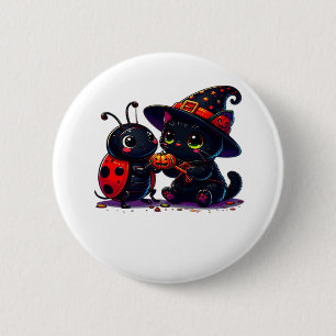 Cute Ladybug and Black Cat Halloween Classic T-Shi 6 Cm Round Badge