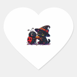 Cute Ladybug and Black Cat Halloween Classic T-Shi Heart Sticker
