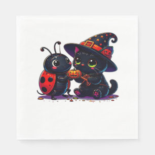 Cute Ladybug and Black Cat Halloween Classic T-Shi Napkin