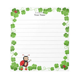 Cute Ladybug and Clover Leaves Lined Notepad