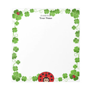Cute Ladybug and Clover Leaves Simple Notepad