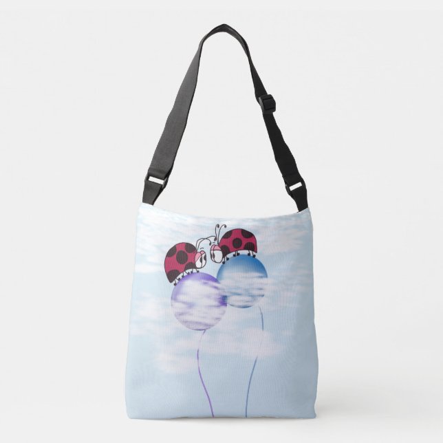 Cute Ladybug And Colorful Balloons Cartoon Crossbody Bag (Front)