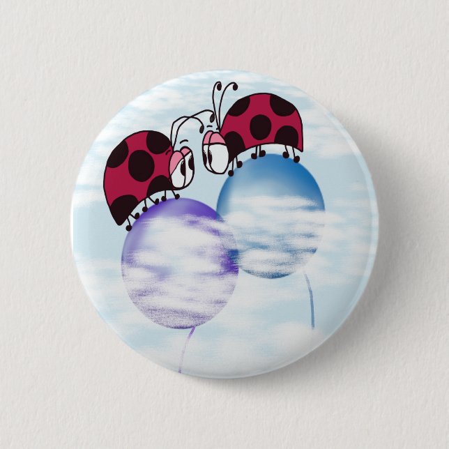 Cute Ladybug And Colourful Balloons Cartoon 6 Cm Round Badge (Front)
