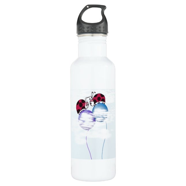 Cute Ladybug And Colourful Balloons Cartoon 710 Ml Water Bottle (Front)