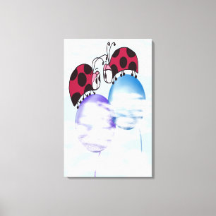 Cute Ladybug And Colourful Balloons Cartoon Canvas Print