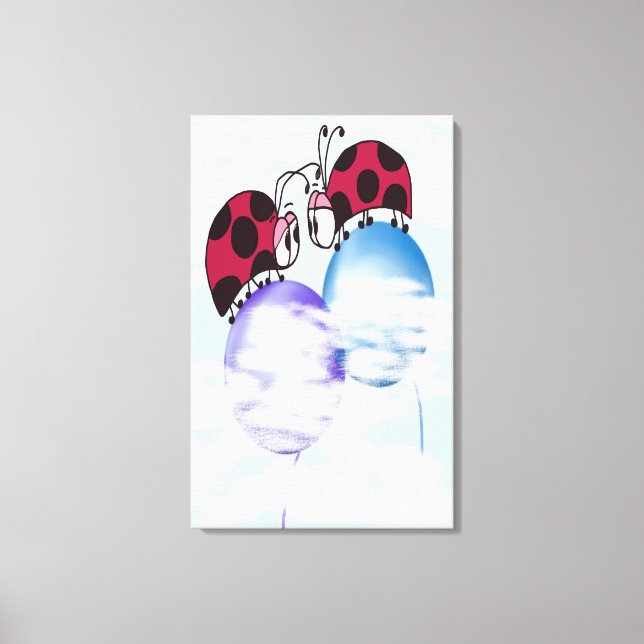 Cute Ladybug And Colourful Balloons Cartoon Canvas Print (Front)
