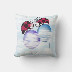 Cute Ladybug And Colourful Balloons Cartoon Cushion