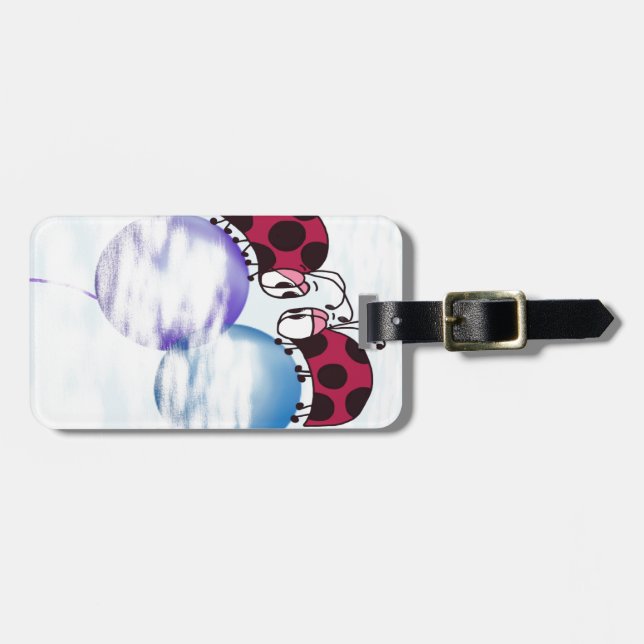 Cute Ladybug And Colourful Balloons Cartoon Luggage Tag (Front Horizontal)