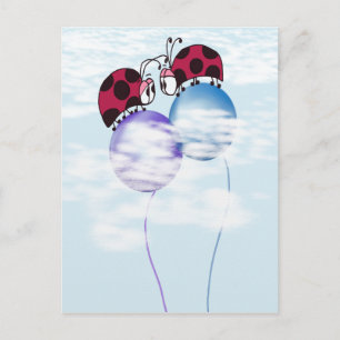 Cute Ladybug And Colourful Balloons Cartoon Postcard