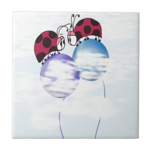 Cute Ladybug And Colourful Balloons Cartoon Tile