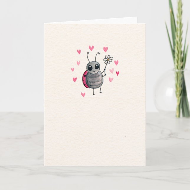 Cute Ladybug and Daisy Blank Card (Front)