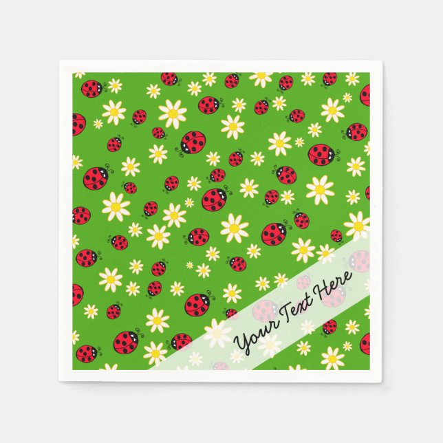 cute ladybug and daisy flower pattern green napkin (Front)