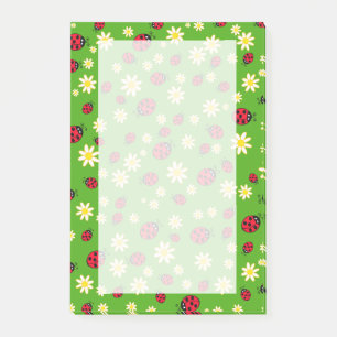 cute ladybug and daisy flower pattern green post-it notes